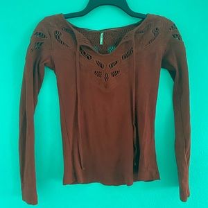Red Cutout Long Sleeve Top